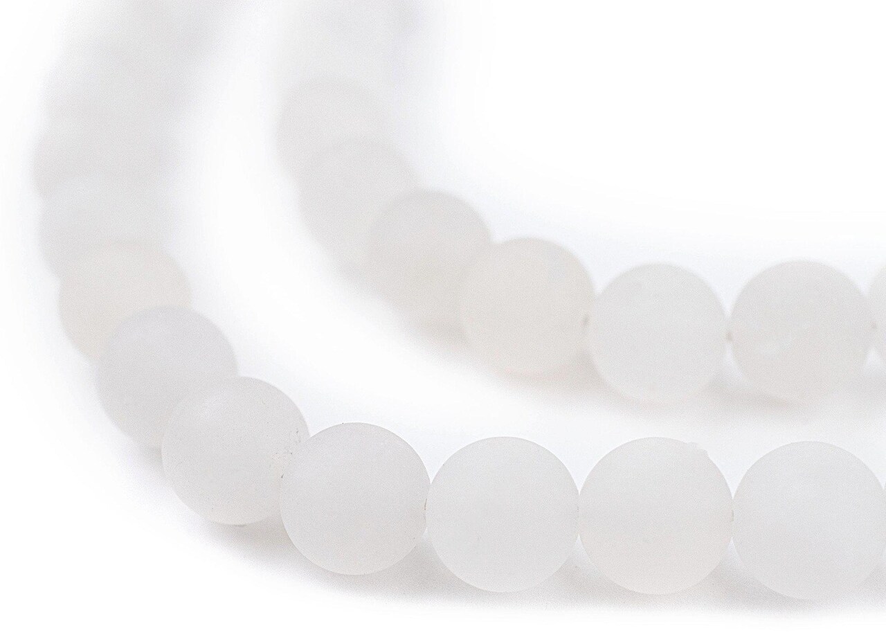 The Bead Chest Matte Round White Jade Beads (10mm): Organic Gemstone Round Spherical Energy Stone Healing Power Crystal for Jewelry Bracelet Mala Necklace Making